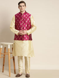 SOJANYA Men Kurta with Churidar & Woven Design Nehru Jacket