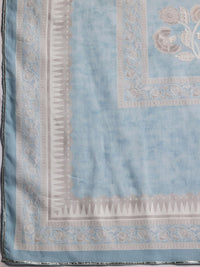 Libas Grey Floral Printed V-Neck Flared Pure Cotton A-Line Kurta With Palazzos & Dupatta
