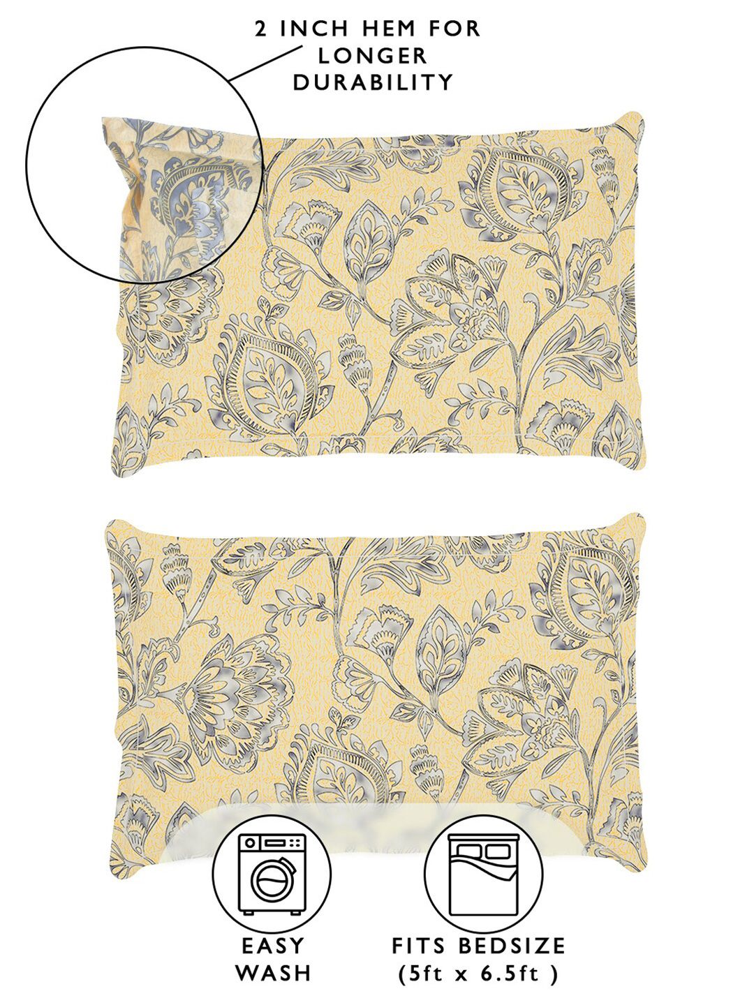 Story@home Cream & Grey Floral 180 TC Queen Bedsheet with 2 Pillow Covers