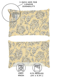 Story@home Cream & Grey Floral 180 TC Queen Bedsheet with 2 Pillow Covers