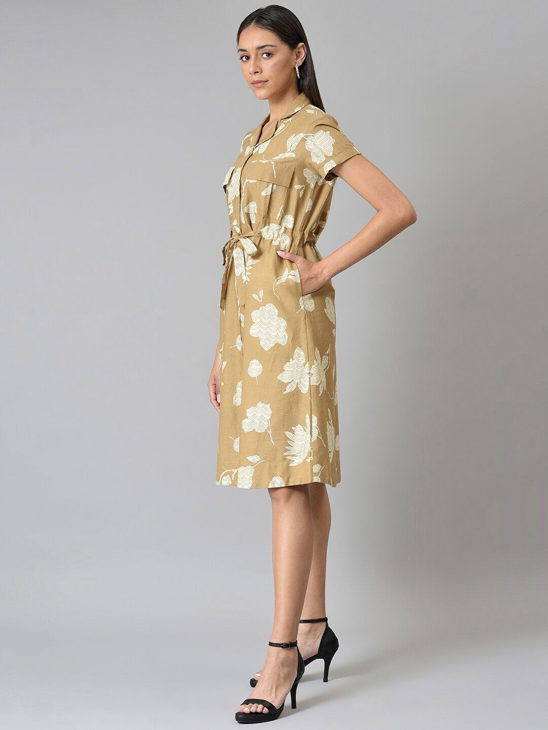 W Brown Printed Shirt Dress