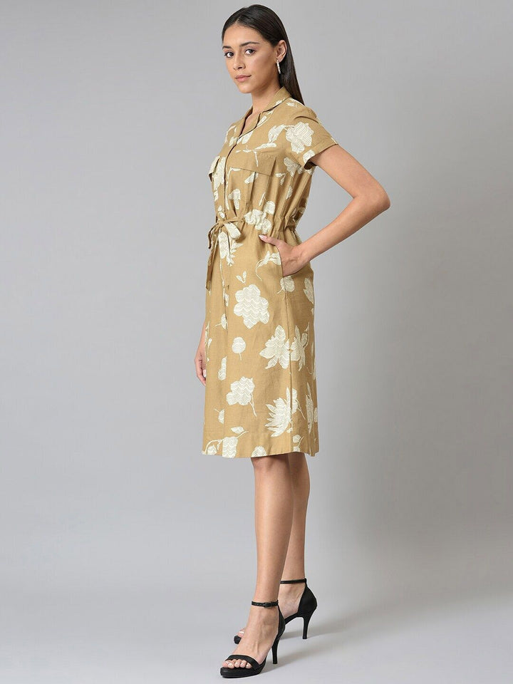 W Brown Printed Shirt Dress
