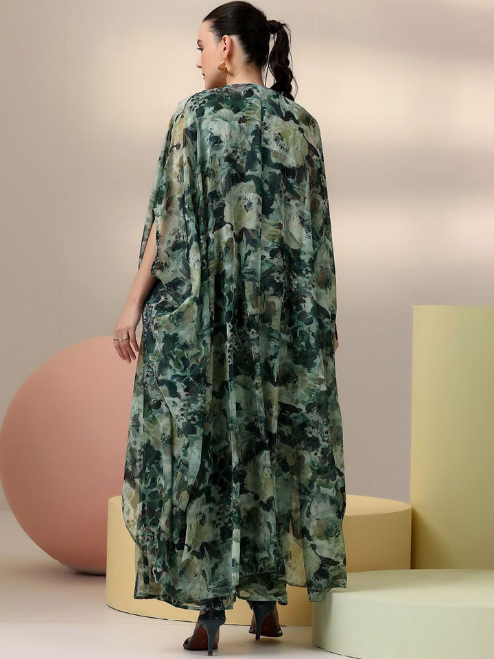 Libas Floral Printed V-Neck Top & Palazzo With Shrug