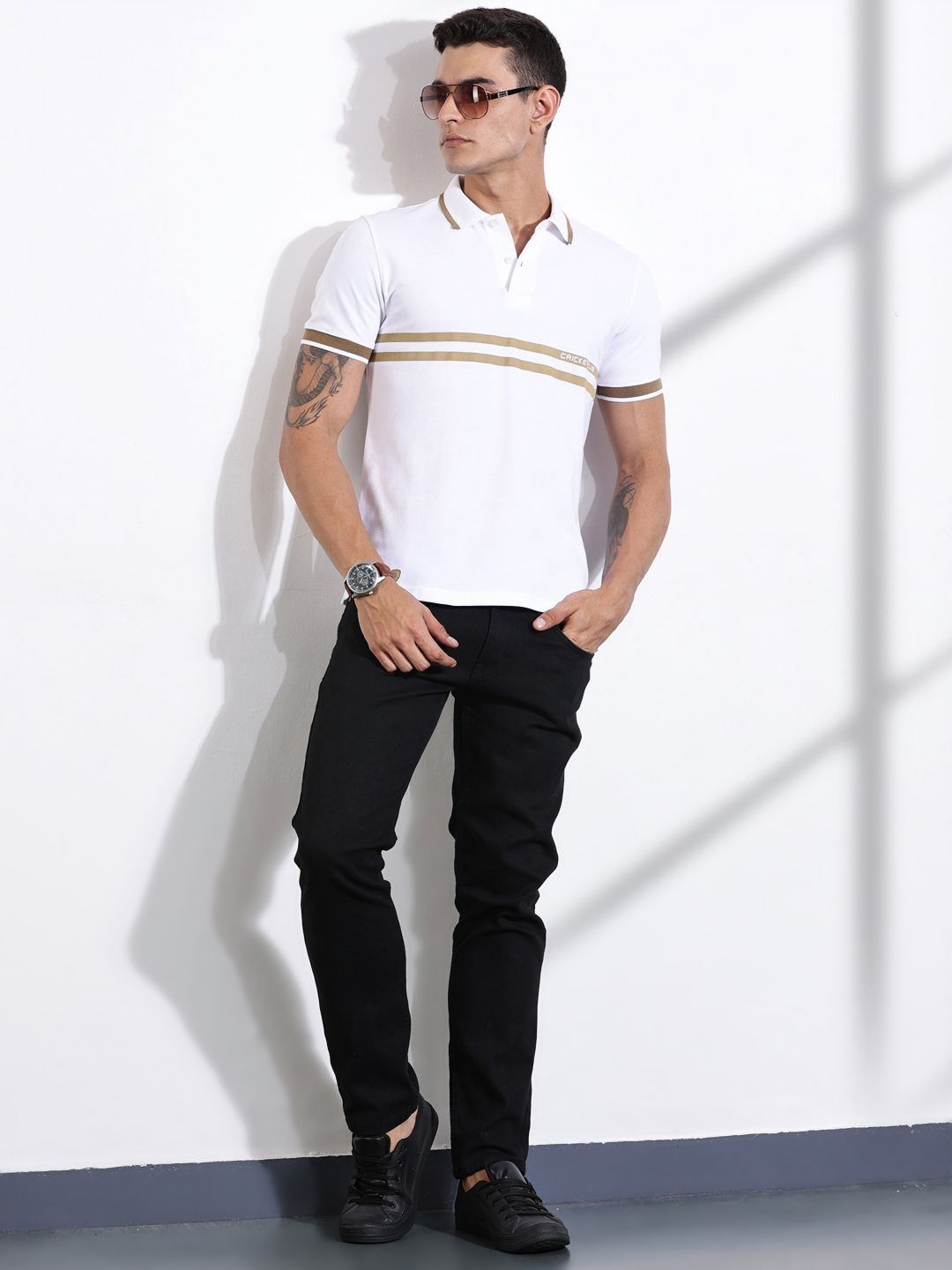 Thomas Scott Men Striped Polo Collar Cotton T-shirt