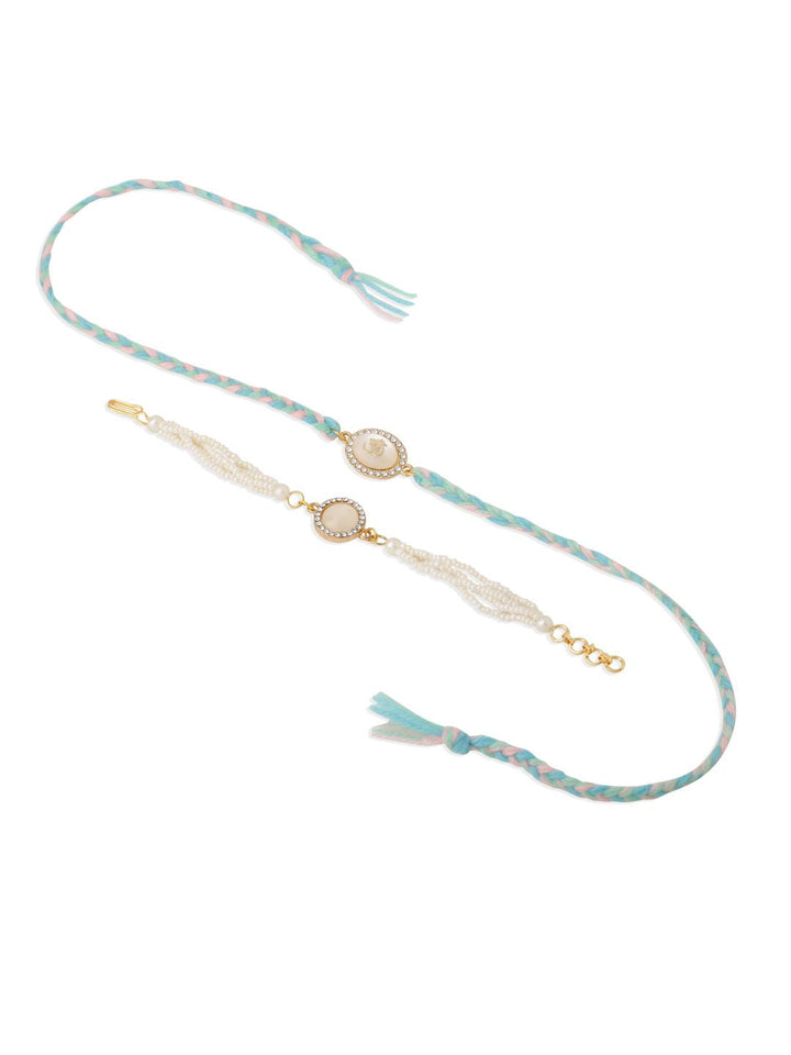 NVR Set of 2 White Pearls & Artificial Beads Bhaiya Bhabhi Rakhi with Roli Chawal