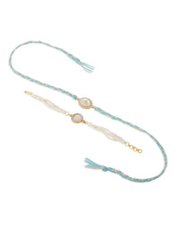 NVR Set of 2 White Pearls & Artificial Beads Bhaiya Bhabhi Rakhi with Roli Chawal
