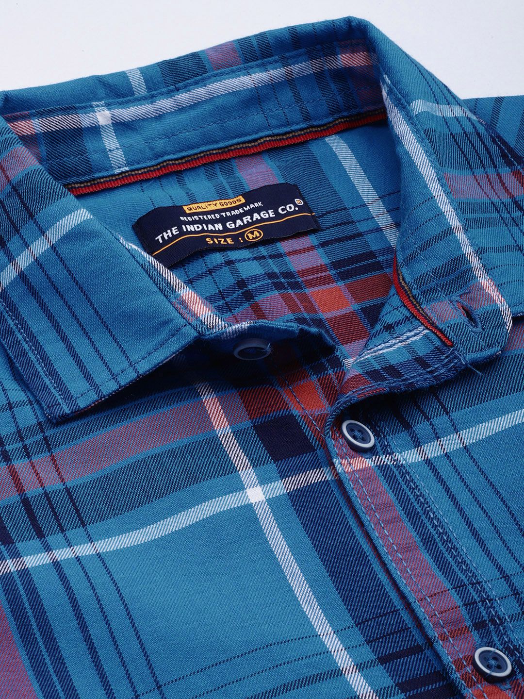 The Indian Garage Co Men Blue Comfort Windowpane Checks Checked Casual Shirt