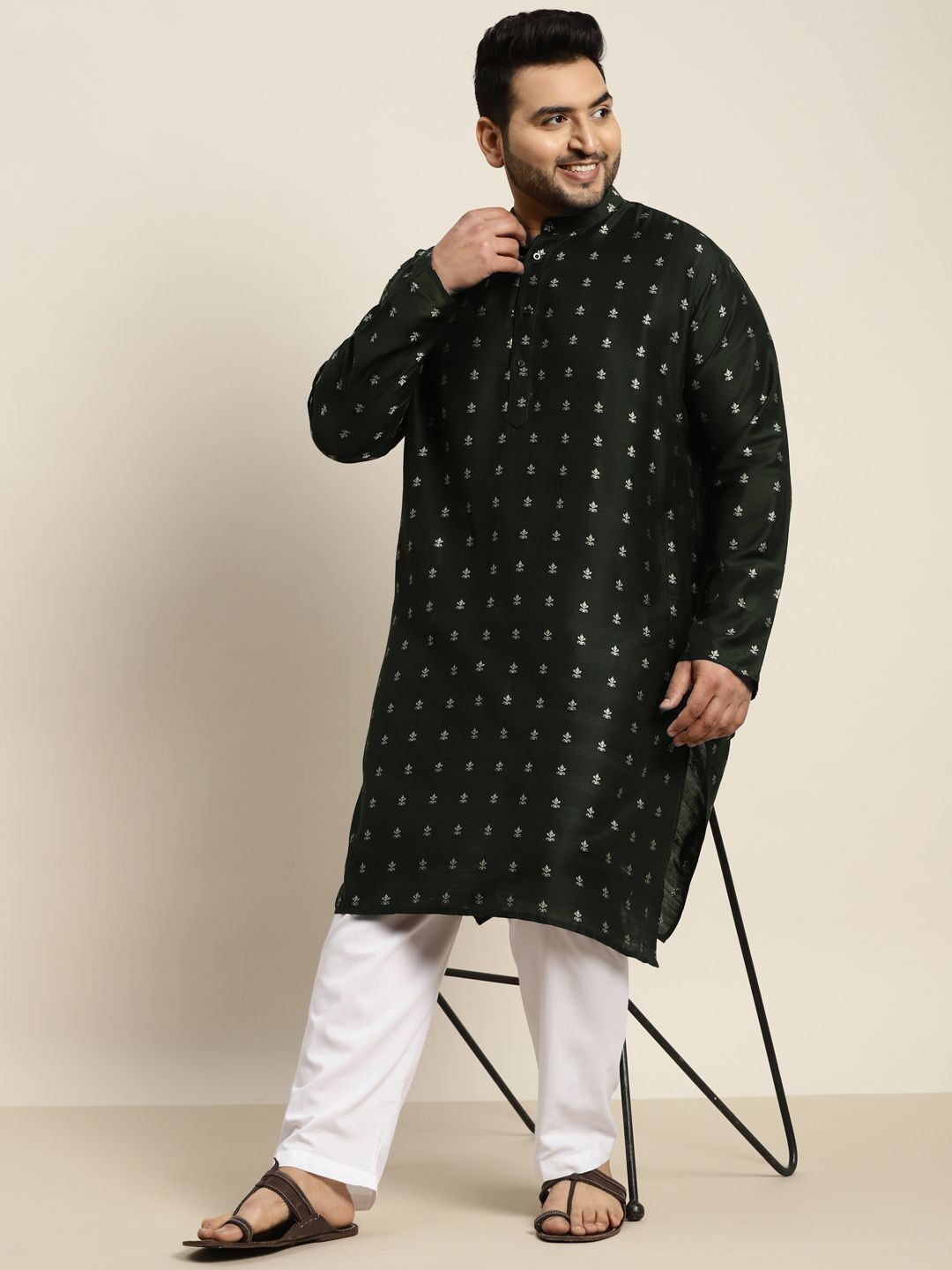 SOJANYA PLUS Men Dark Green Material: 80% Cotton, 20% Silk Machine-wash