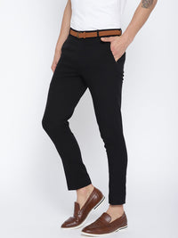 DENNISON Men Black Comfort Tapered Fit Cropped Trousers