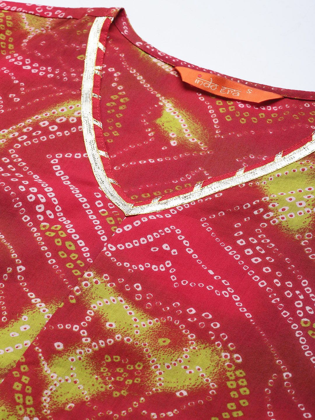 Indo Era Bandhani Printed Pure Cotton Gotta Patti Kurta
