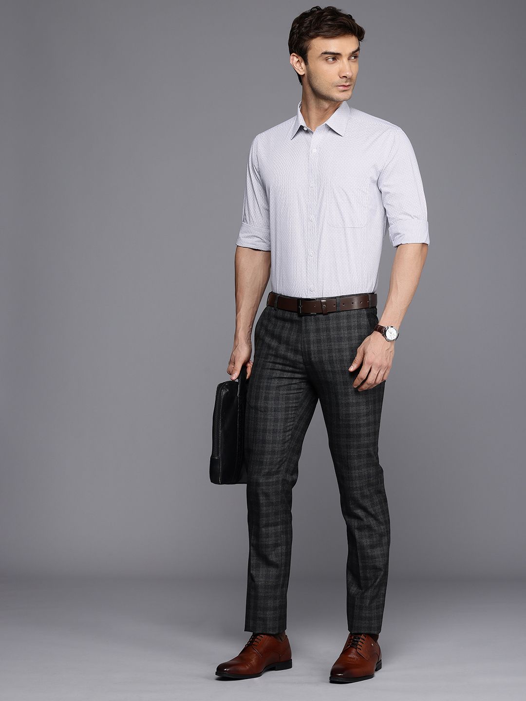 Raymond Slim Fit Geometric Self Design Pure Cotton Formal Shirt