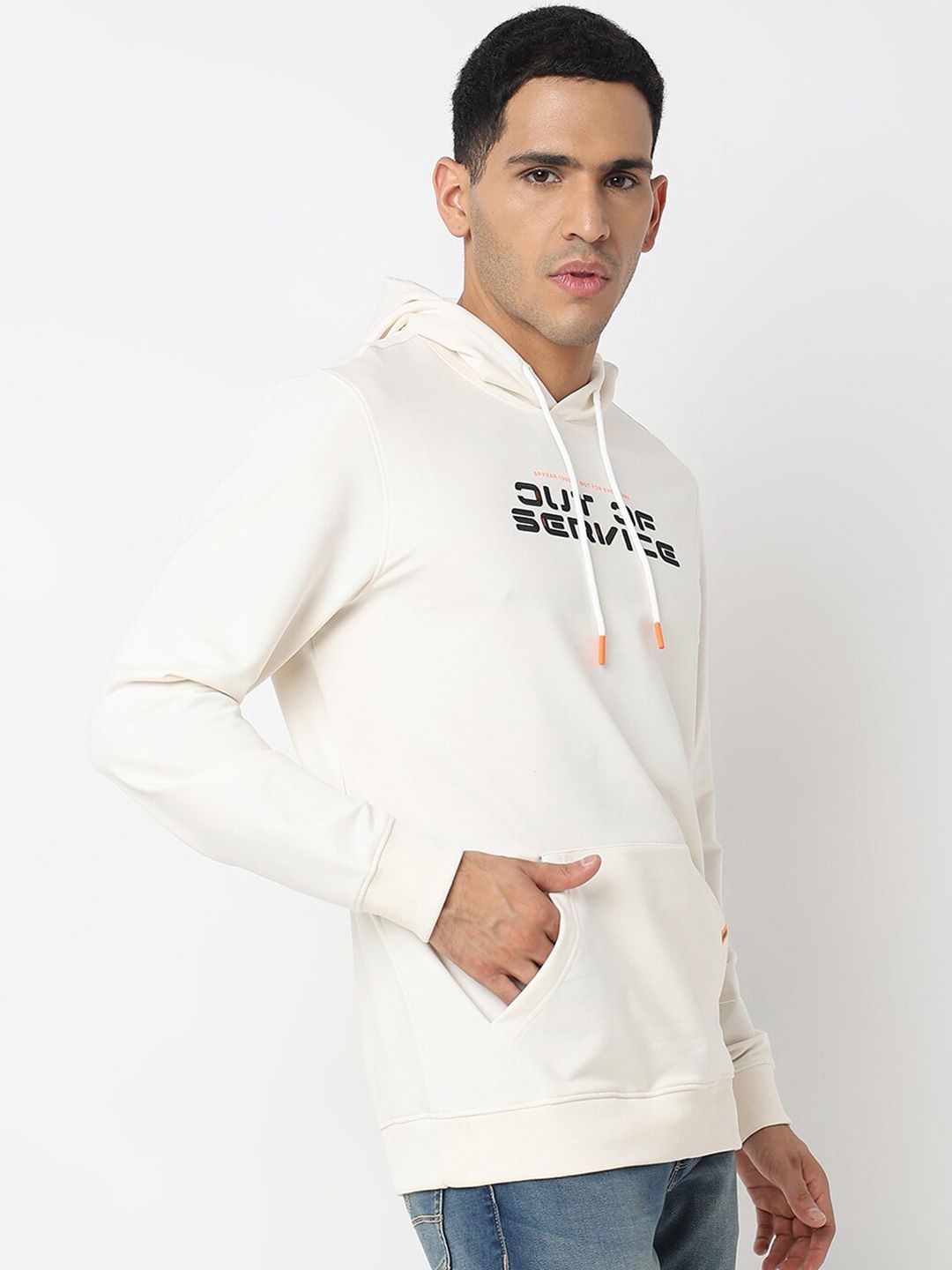 SPYKAR Typography Printed Hooded Neck Long Sleeves Cotton Pullover Sweatshirt