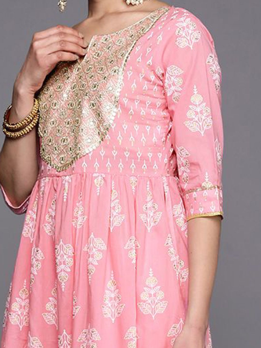 Libas Ethnic Motifs Printed Thread Work Anarkali Kurta With Palazzos & Dupatta