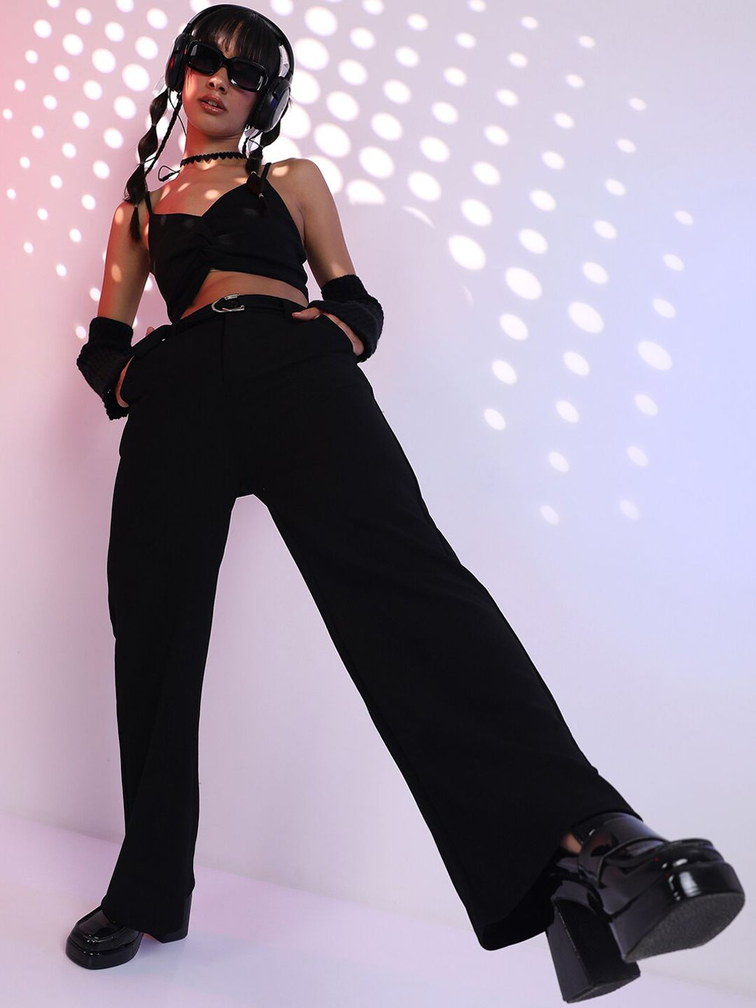 Tokyo Talkies Women Black Flared Trousers