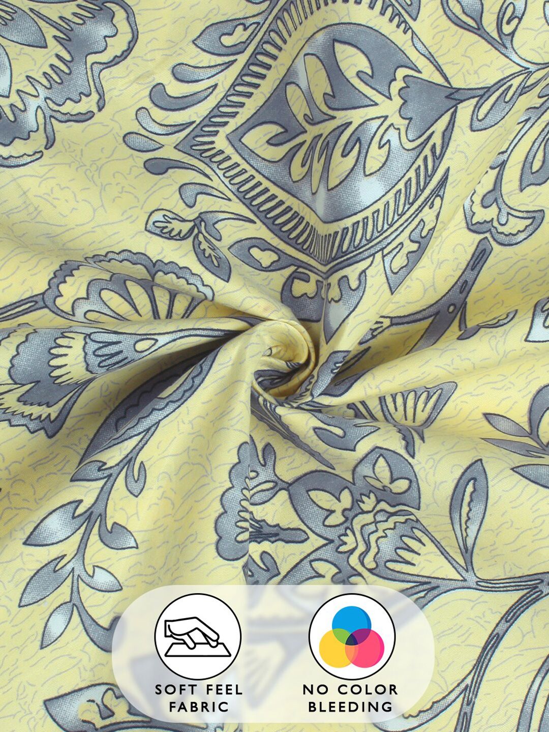Story@home Cream & Grey Floral 180 TC Queen Bedsheet with 2 Pillow Covers