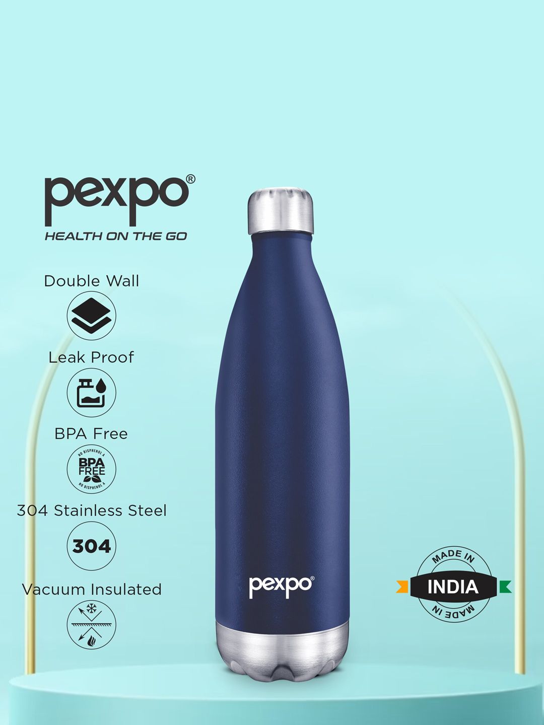 Pexpo Electro Denim Blue Thermosteel ISI Certified 24 Hrs Hot Flask Water Bottle 500ml