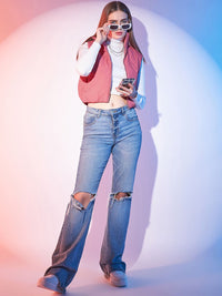 STREET 9 Pink Stand Collar Lightweight Sleeveless Crop Puffer Jacket