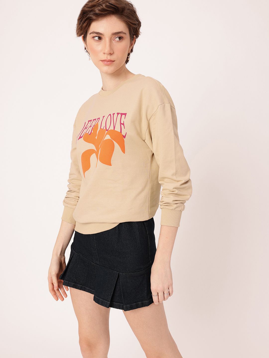 DressBerry Chic Charm Printed Cotton Terry Relaxed Fit Sweatshirt