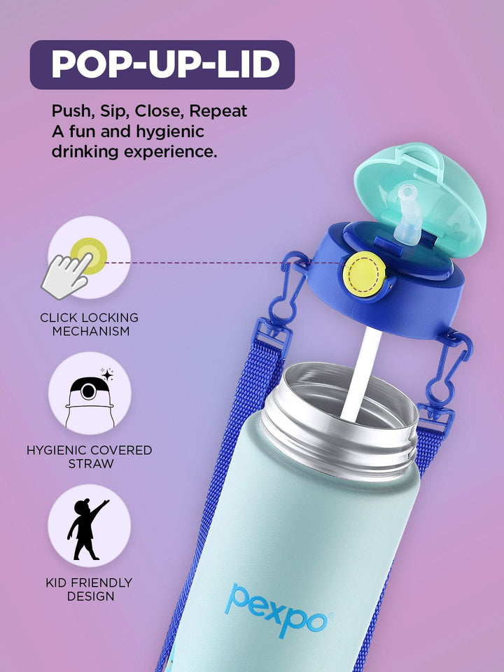 Pexpo Sea Green & Blue Printed Stainless Steel Double Wall Vacuum Water Bottle-470ml