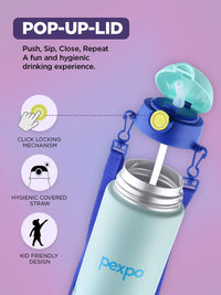Pexpo Sea Green & Blue Printed Stainless Steel Double Wall Vacuum Water Bottle-470ml