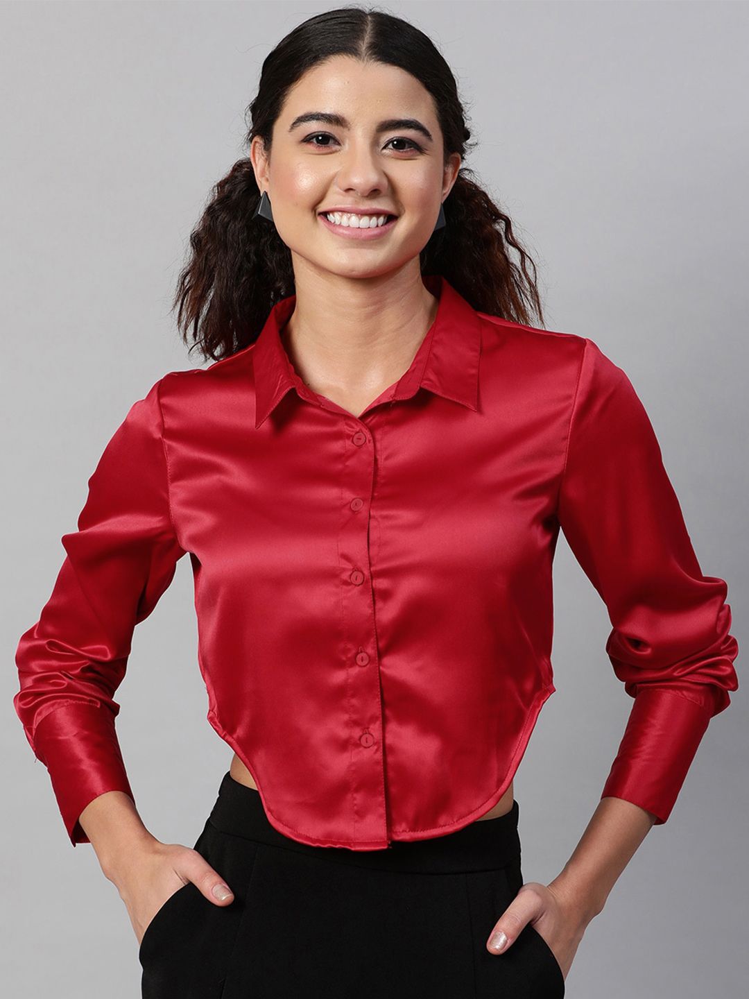 STREET 9 Red Shirt Style Crop Top