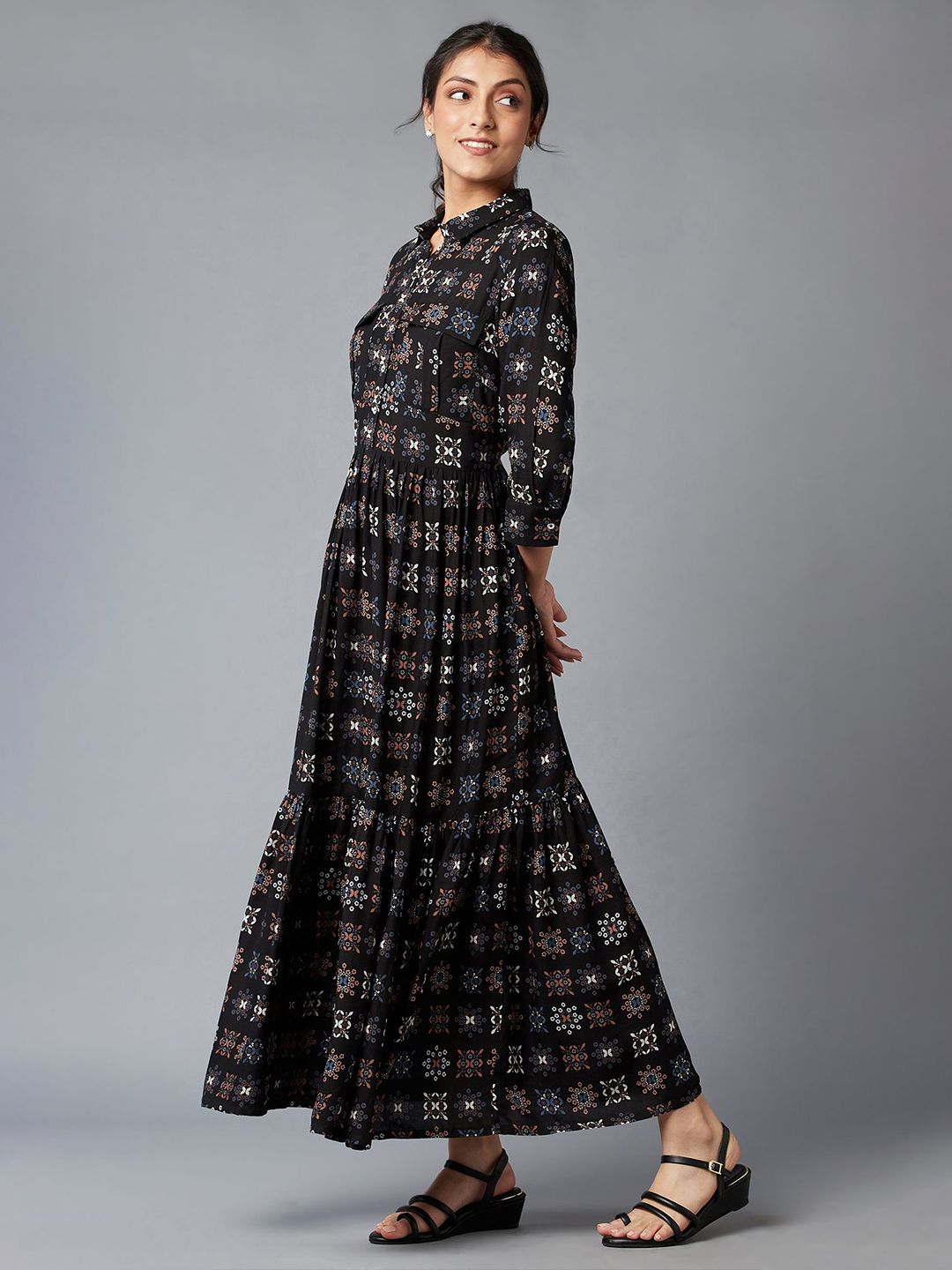 W Black Floral Maxi Dress