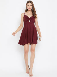 Berrylush Women Maroon Solid Fit and Flare Dress