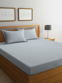 KLOTTHE Policotton Berjalur Kelabu 300 TC Cadar Katil Super King Halus dengan 2 Sarung Bantal-106 x 106 inci