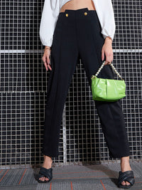 SASSAFRAS Women Black High-Rise Pleated Trousers