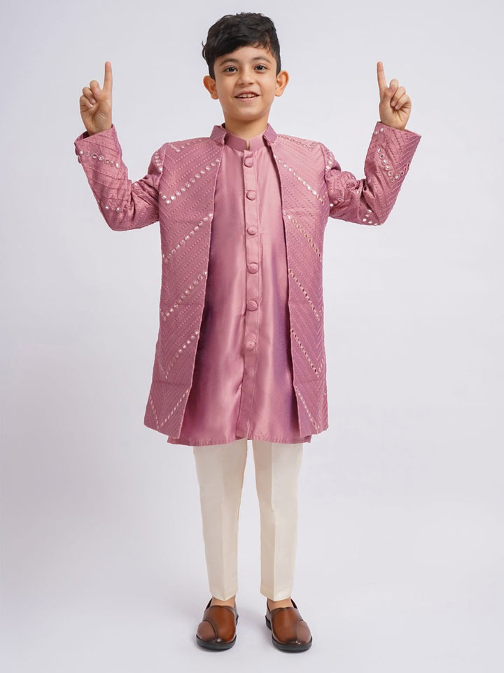 Vastramay Boys Mirror Work Sherwani Over Kurta Pajama