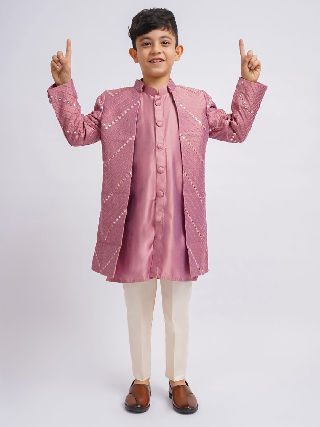 Vastramay Boys Mirror Work Sherwani Over Kurta Pajama