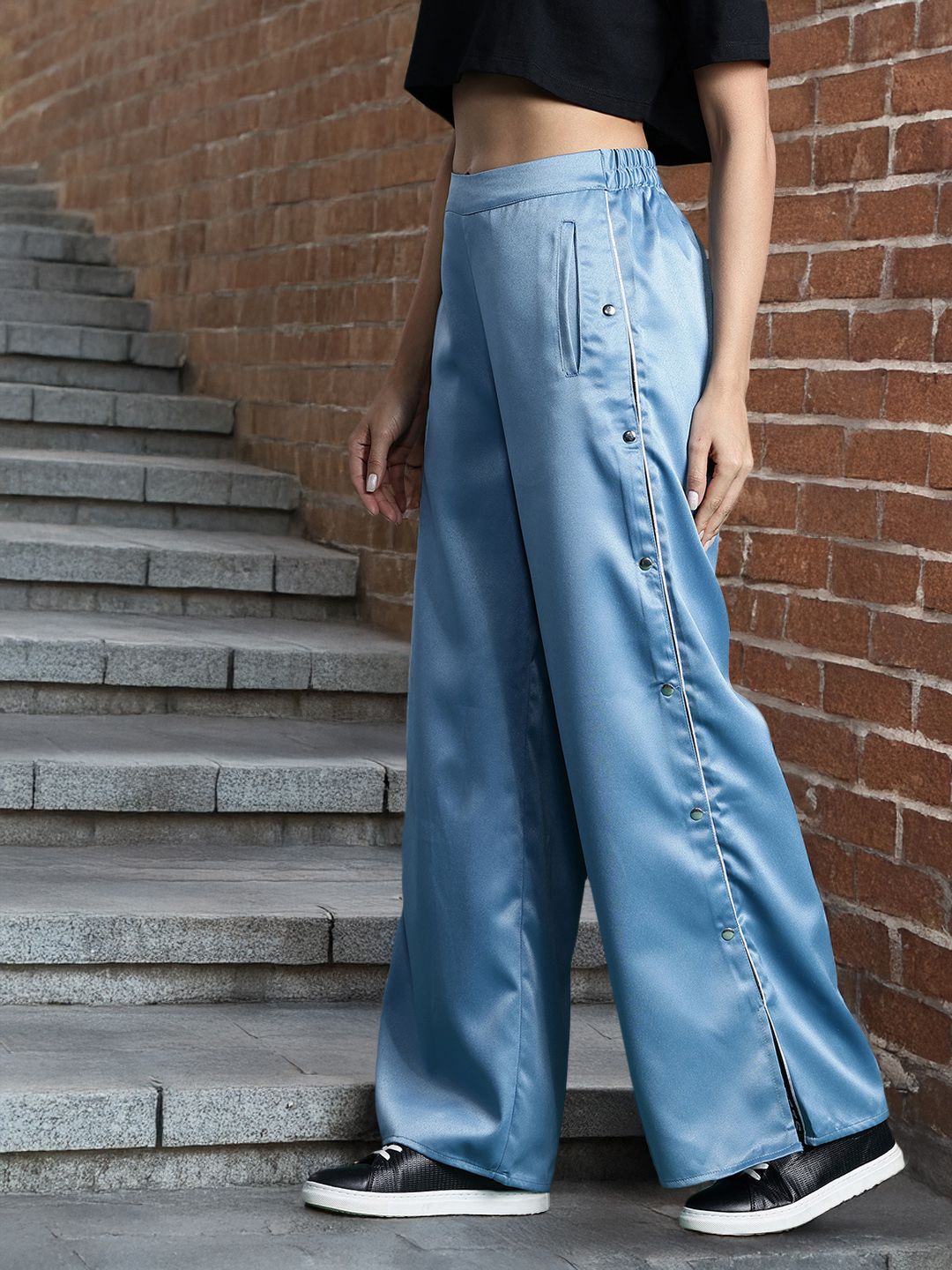 DressBerry Women Satin Trousers with Slit-Detail