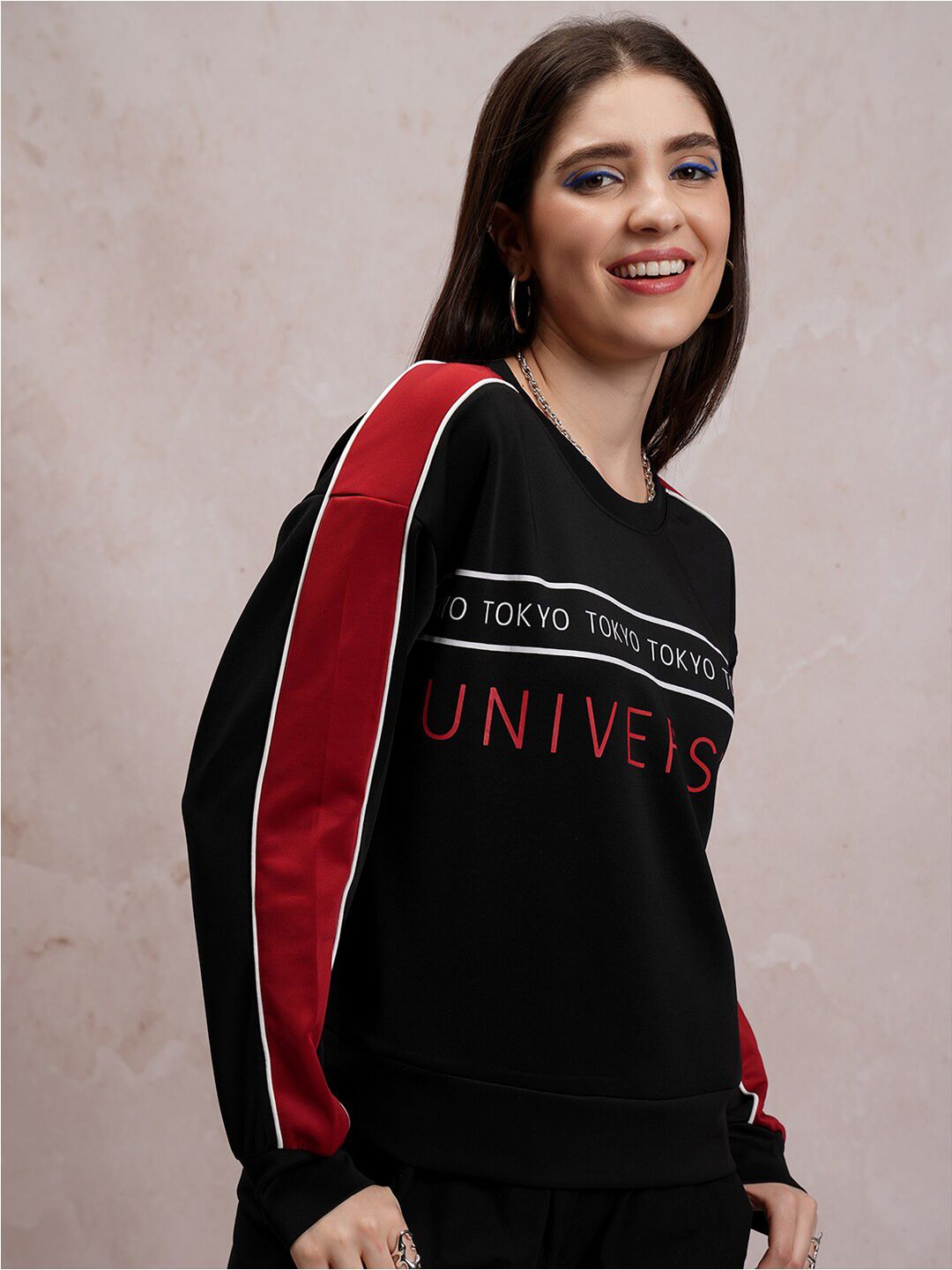 Tokyo Talkies Black Printed Pullover Sweatshirt