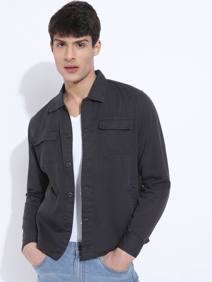 The Indian Garage Co Men Utililty Regular Fit Solid Shirt with Double Flap Pocket