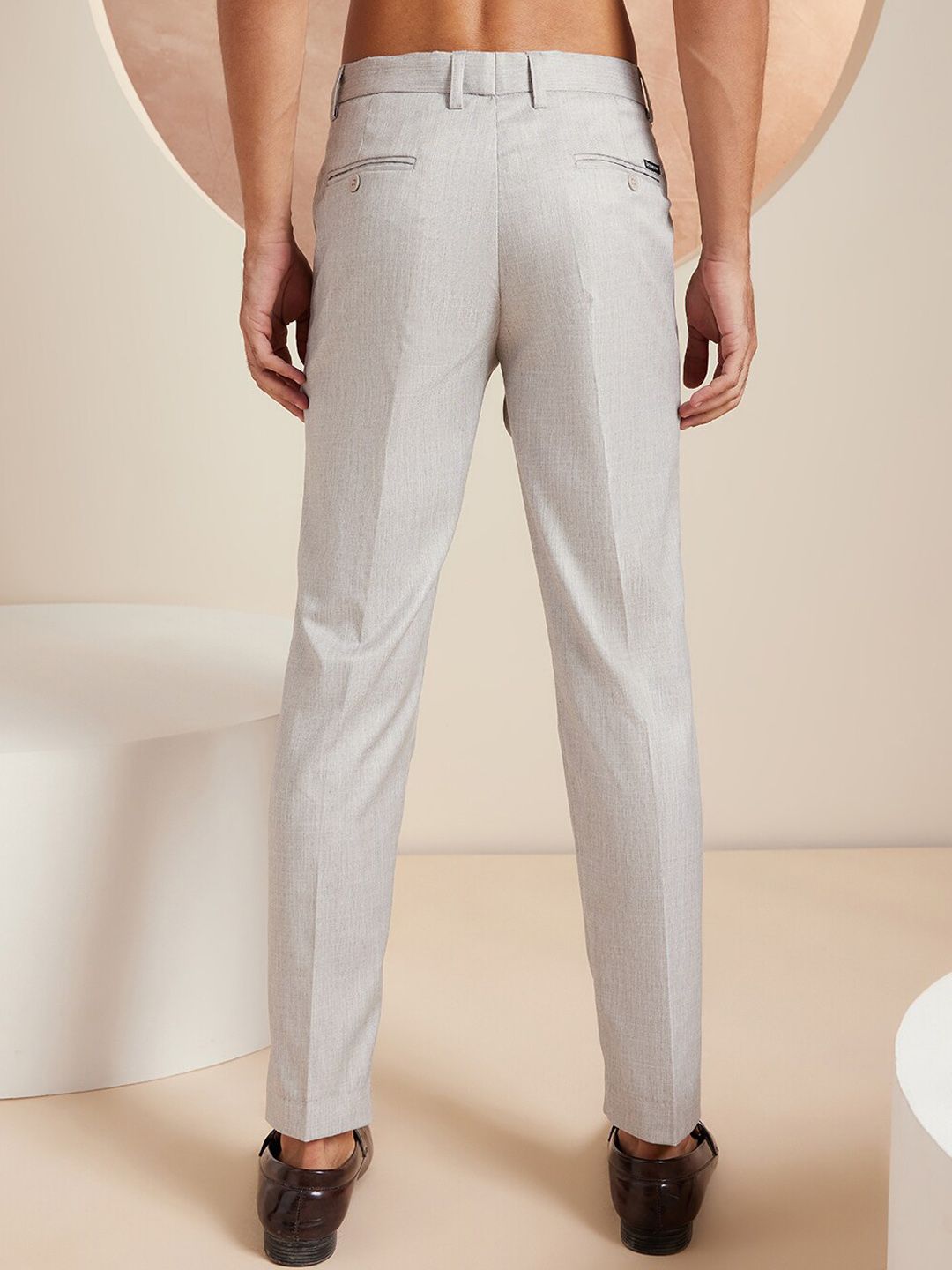 DENNISON Men Checked Smart Tapered Fit Easy Wash Pleated Formal Trousers