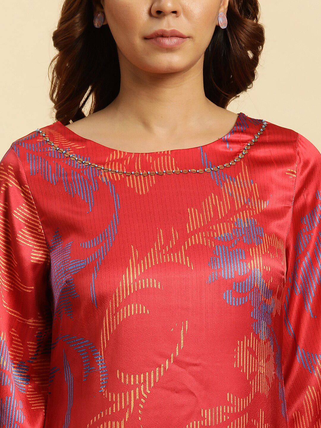 W Floral Printed Sequinned Detailed A-Line Kurta
