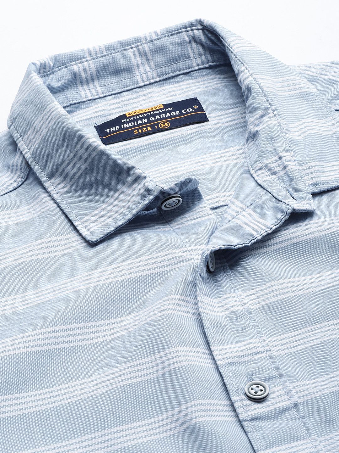 The Indian Garage Co Men Blue & White Classic Slim Fit Striped Casual Shirt