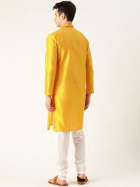 SOJANYA Men Yellow Yoke Design Straight Kurta