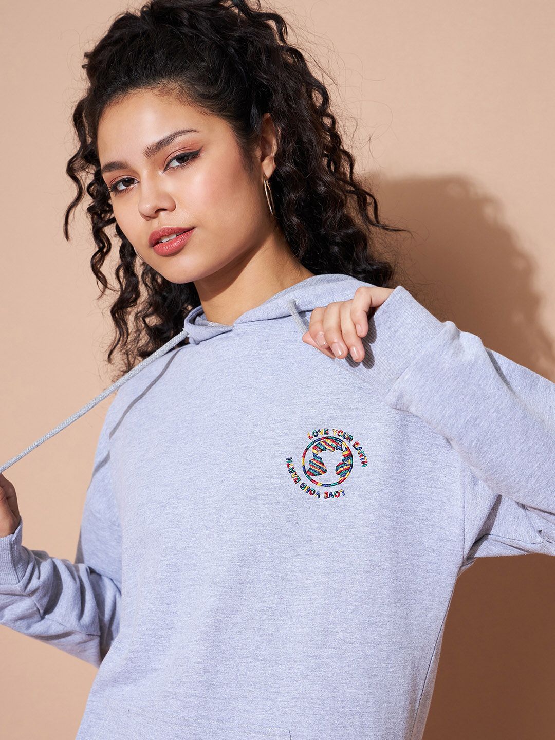 SASSAFRAS BASICS Embroidered Hoodie Long Sleeve Oversized Co-Ords