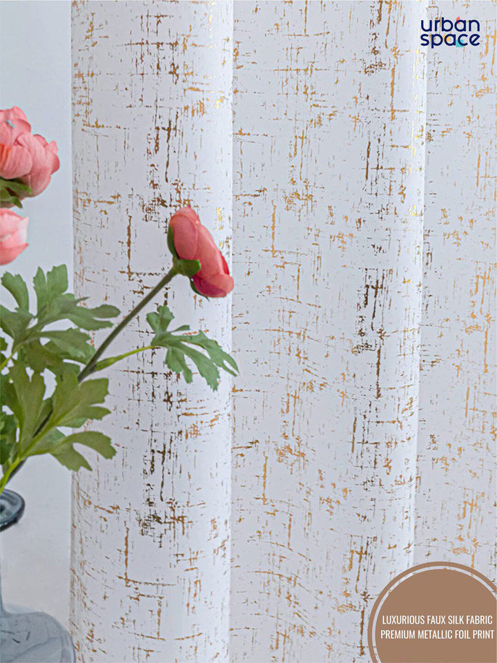 URBAN SPACE White & Gold-Toned Printed Black Out Door Curtain