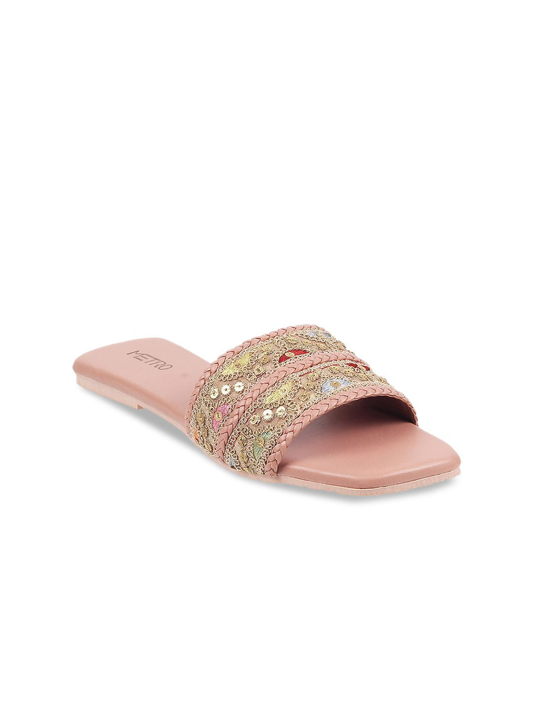 Metro Women Embellished Open Toe Flats
