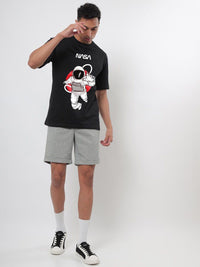 Bewakoof Men Black & White Printed Oversized T-shirt