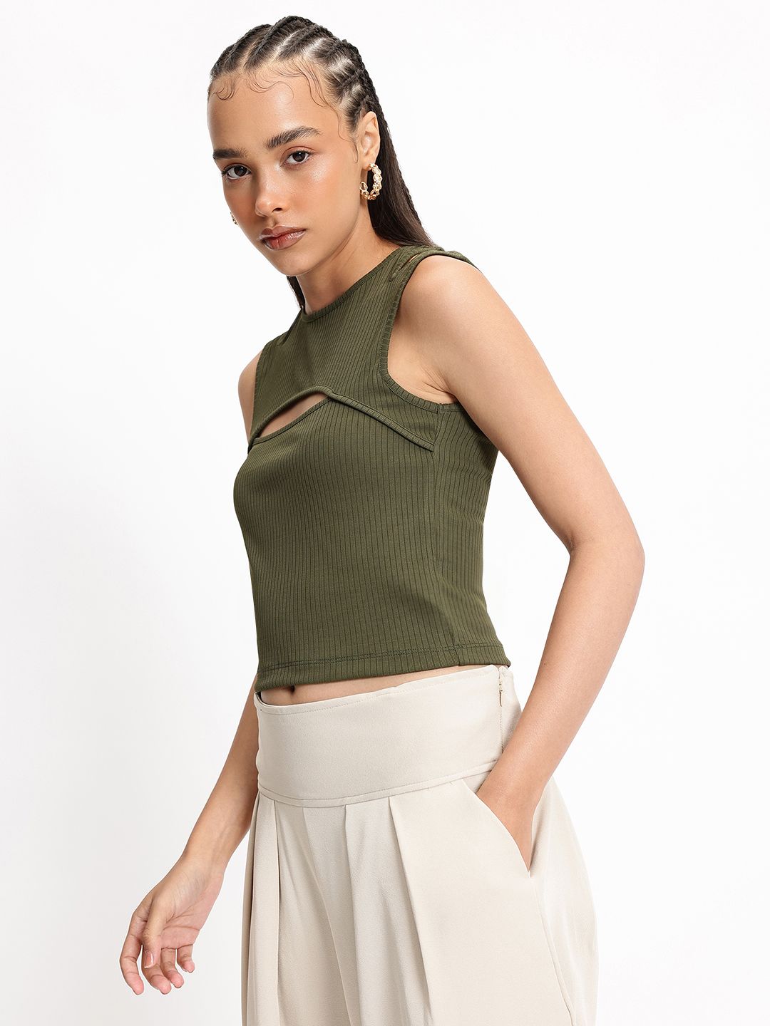 DressBerry Cutout Contour Ribbed Top
