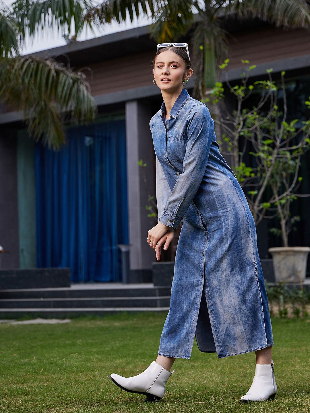 SASSAFRAS Faded Bell Sleeve Shirt Dress