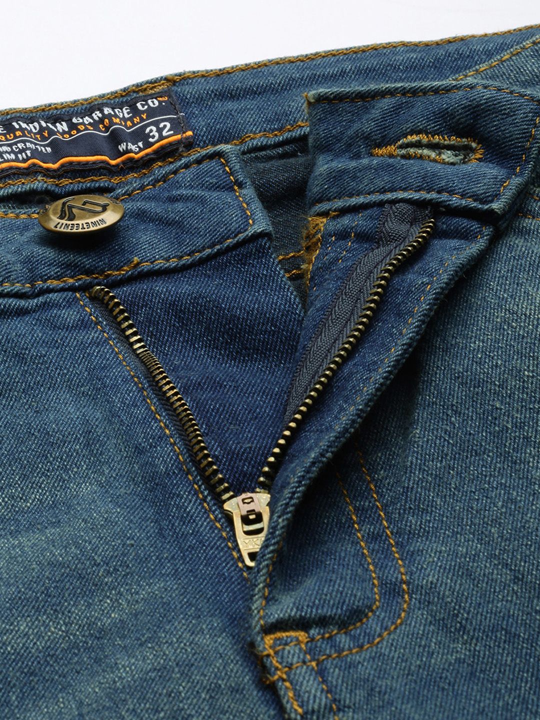 The Indian Garage Co Men Blue Slim Fit Heavy Fade Stretchable Jeans