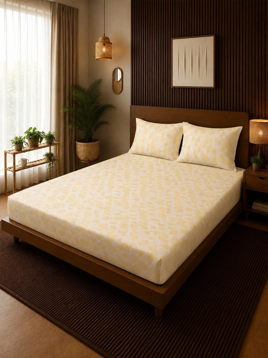 Moda Rapido X KLOTTHE Yellow Geometric 300 TC Cadar Katil King dengan 2 Sarung Bantal