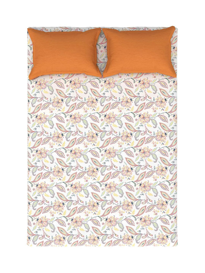 MYTRIDENT Eden Garden Flat 144TC Queen Cotton 1 Bedsheet with 2 Pillow Covers
