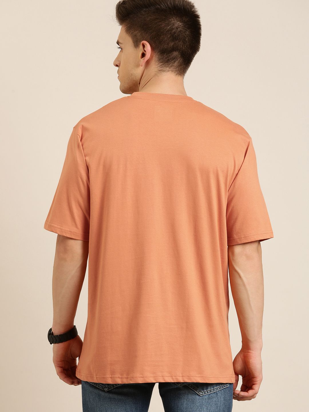 DILLINGER Men Orange Solid Pure Cotton Drop-Shoulder Sleeves Oversized Fit T-shirt