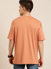DILLINGER Men Orange Solid Pure Cotton Drop-Shoulder Sleeves Oversized Fit T-shirt
