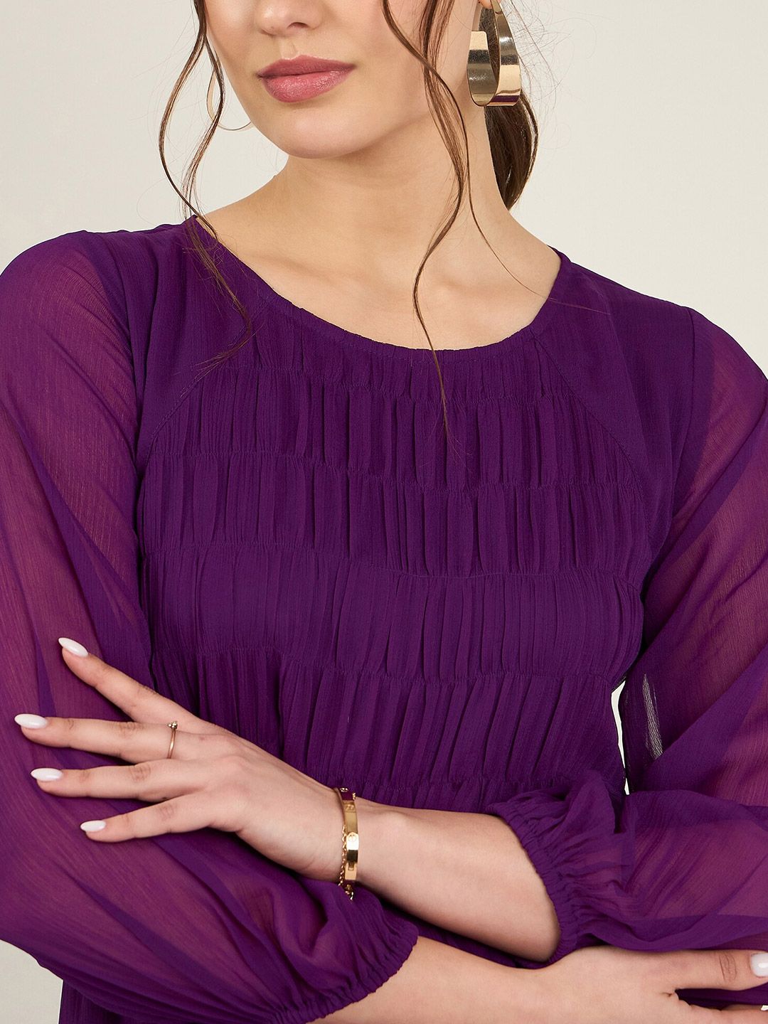 Antheaa Puff Sleeves Chiffon Top